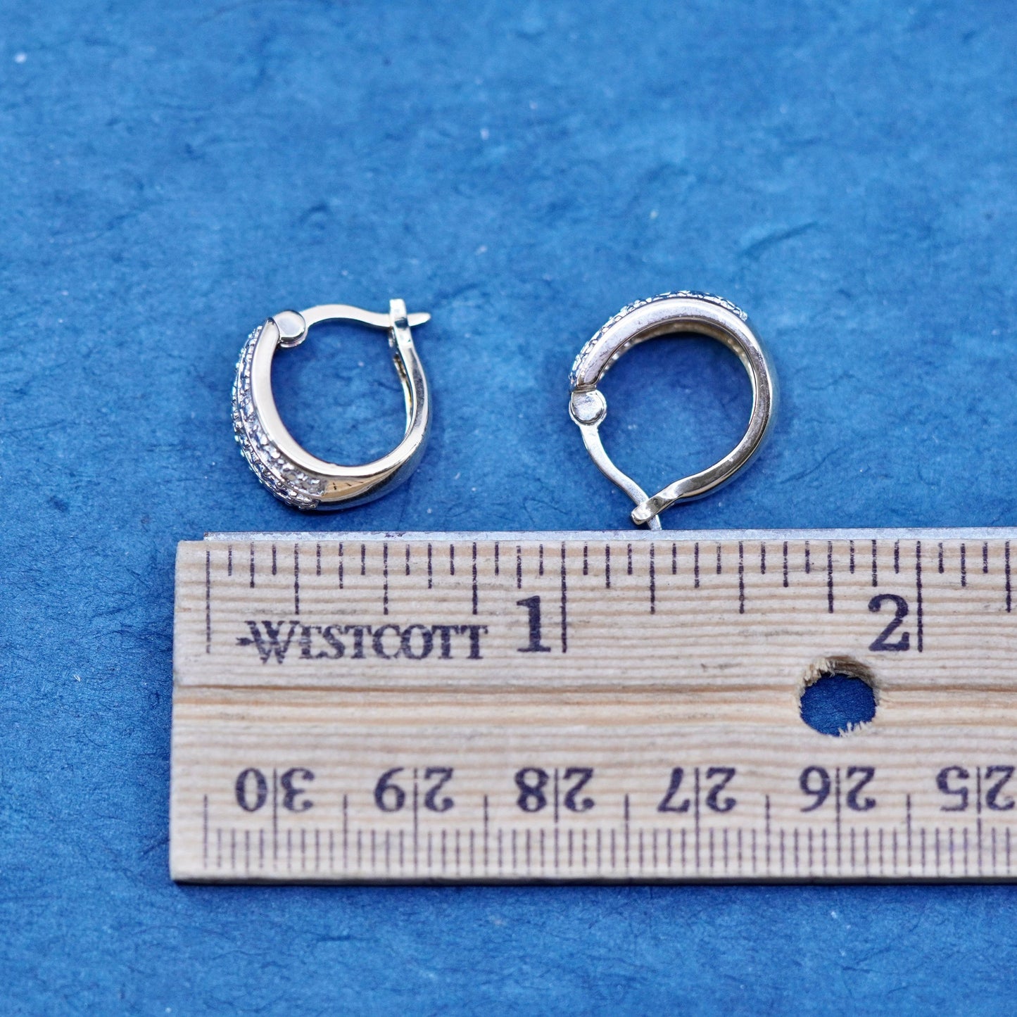 vermeil gold over Sterling silver earrings, 925 hooks, huggie with diamond