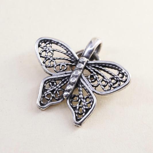 Vintage sterling silver filigree butterfly pendant, 925 handmade charm