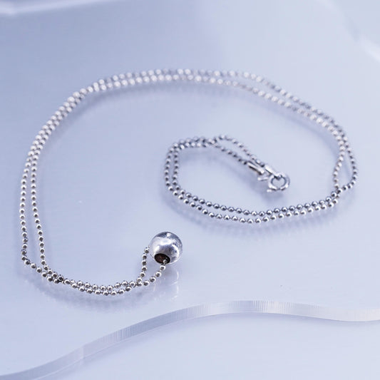 23” 1mm, vintage Italian Sterling 925 silver bead chain necklace with bead
