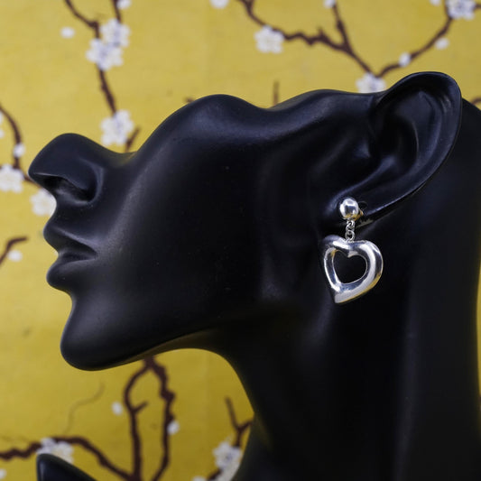 Vintage Sterling 925 silver handmade puffy heart earrings
