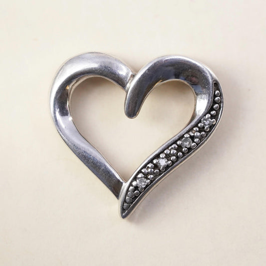 Vintage Sterling silver handmade pendant, 925 heart with diamonds