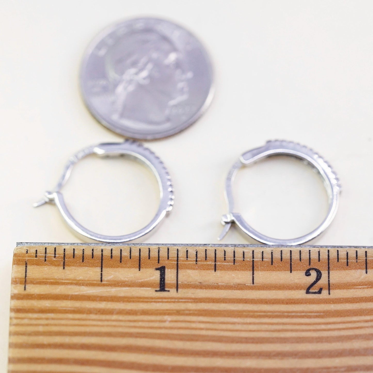 0.75”, Vintage Sterling silver minimalist earrings, 925 huggie hoops with cz