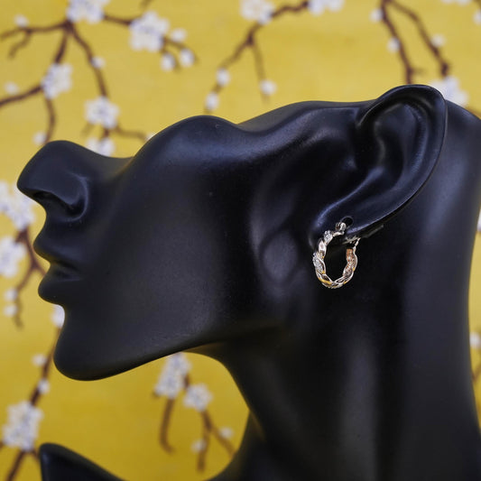 0.75", VTG vermeil gold over Sterling silver earrings, 925 huggie hoops diamond