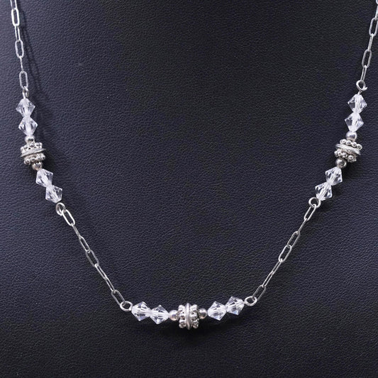 18", vintage Sterling silver necklace, 925 elongated chain with crystal beads