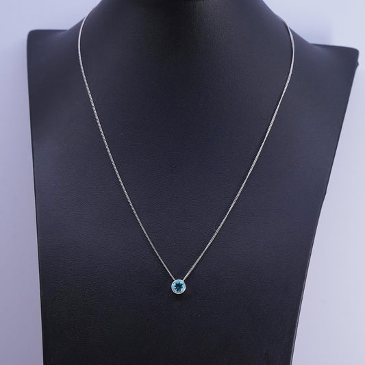 18”, vintage Sterling silver handmade necklace, 925 curb chain blue cz pendant