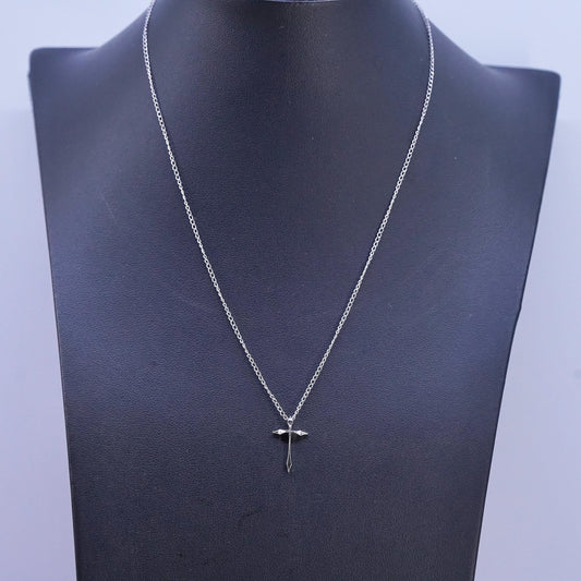 16", vintage Marvel Sterling silver necklace, 925 circle chain cross pendant