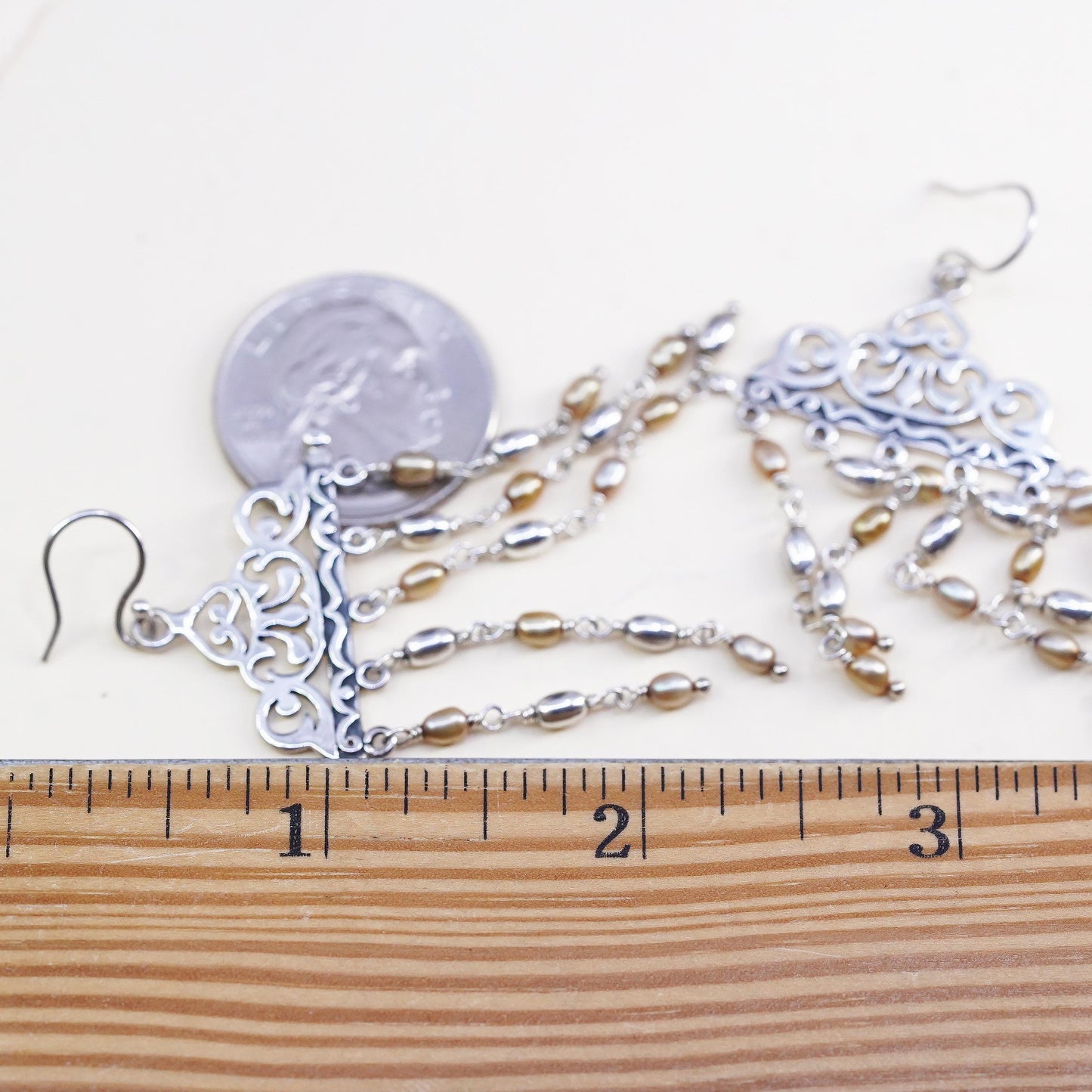 DP Doug Paulus Indian sterling silver 925 fringe earrings cluster pearl dangles