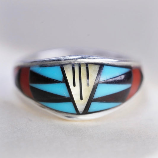 Size 6, Native Americans Kay Johnson Sterling silver ring, 925 band inlay