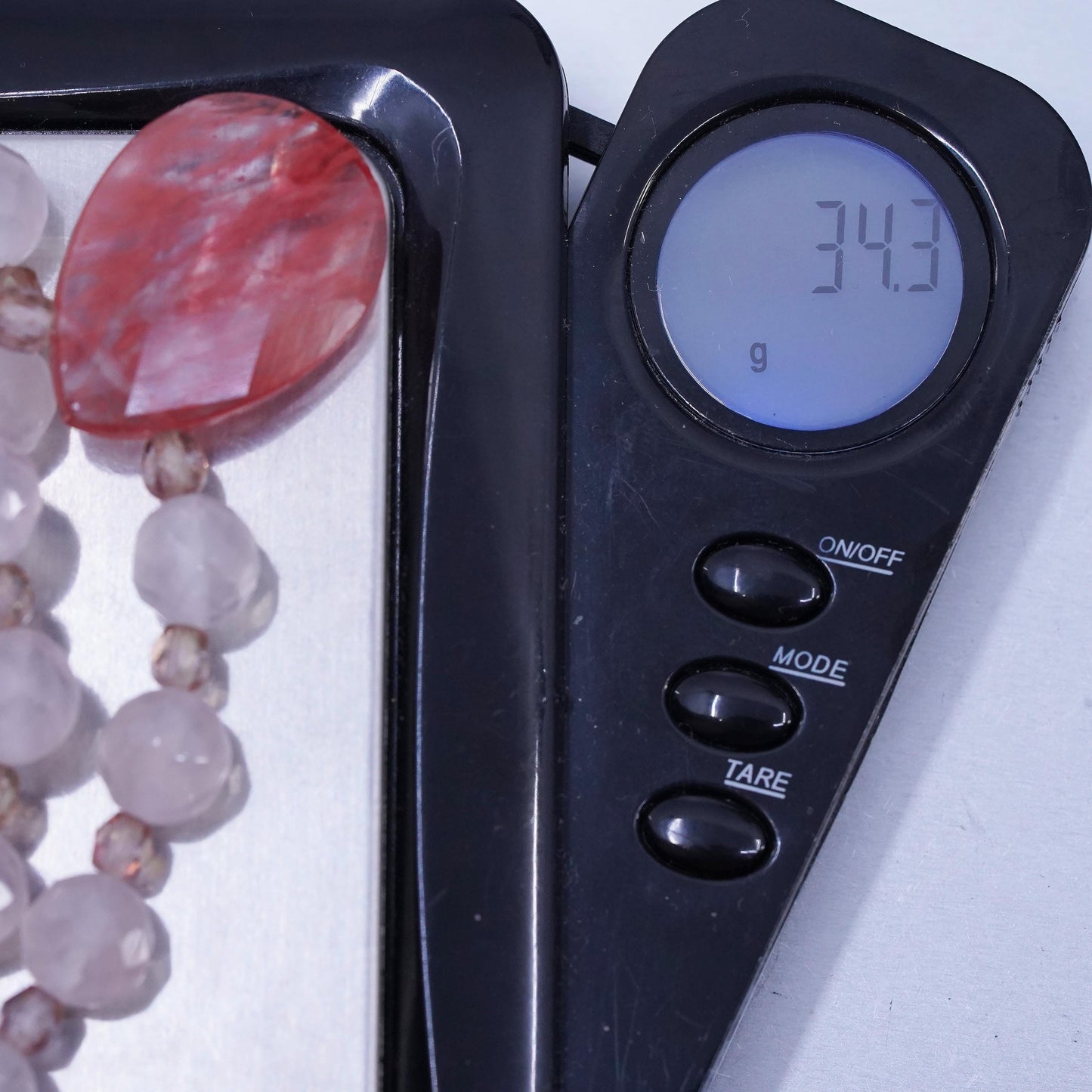 19", 925 Sterling Silver Pink Rose Quartz Beads cherry quartz teardrop pendant