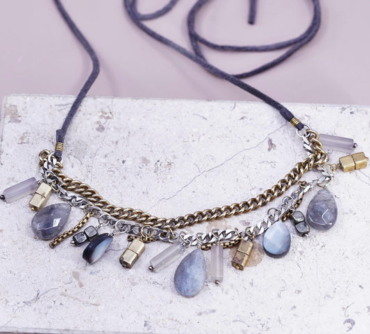 Silpada two tone Sterling Silver brass labradorite beads Necklace