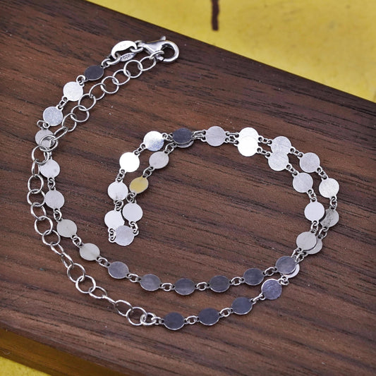 11+3", vintage Sterling silver necklace, 925 flatten circle discs link chain