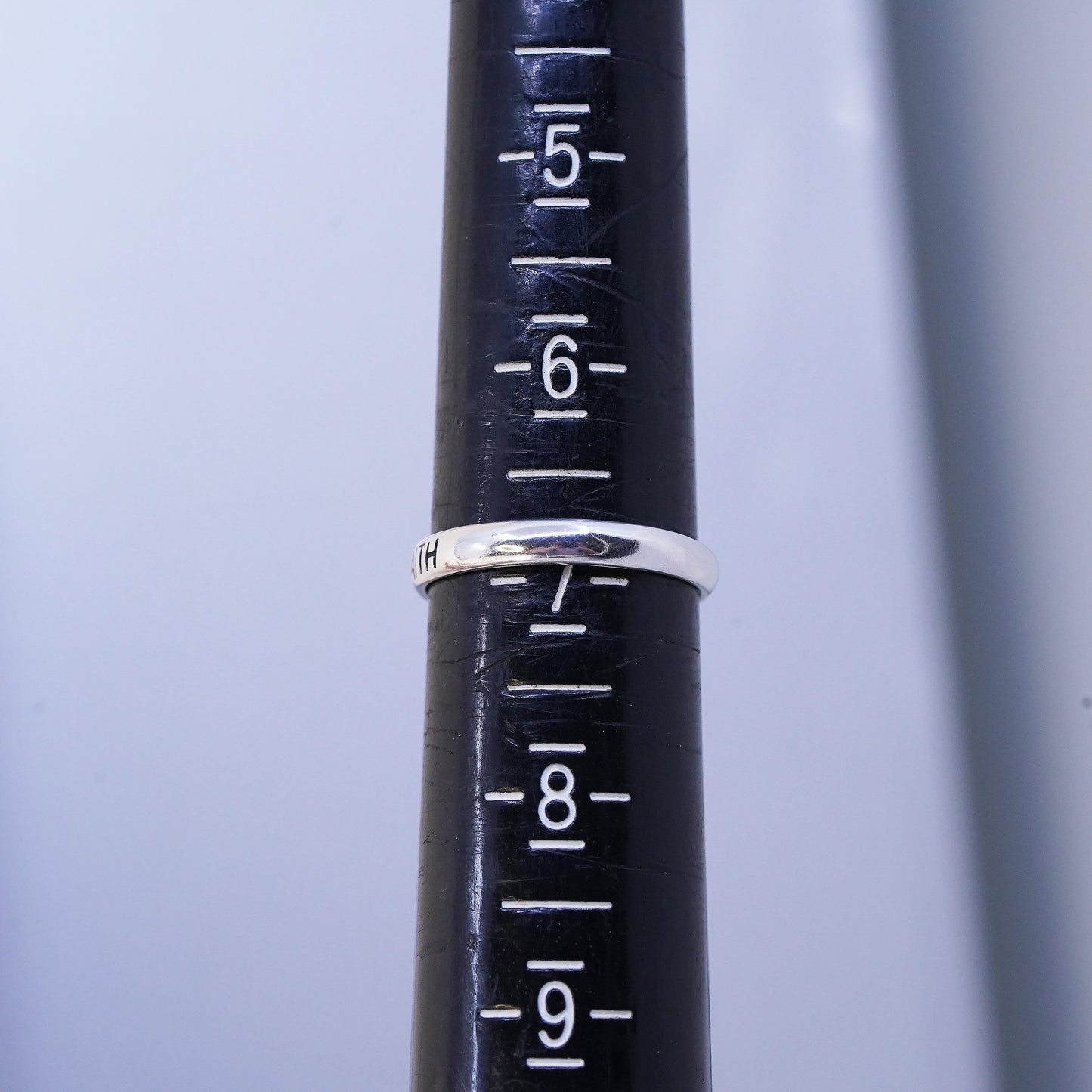 Size 7, vintage Sterling 925 silver handmade Faith ring stackable band