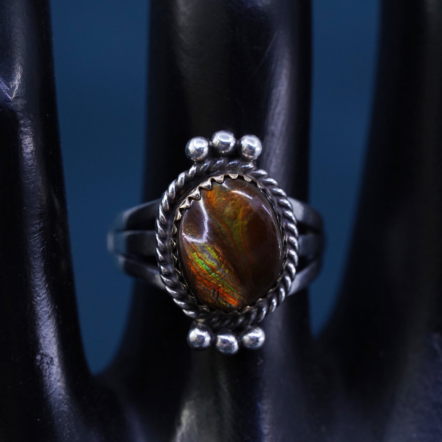 Size 6, Native American Richard Begay sterling 925 silver handmade ring abalone