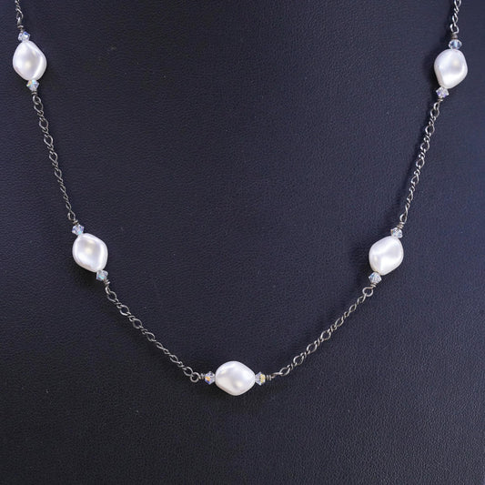 16+2", sterling 925 silver necklace, 925 chain with freshwater baroque pearl