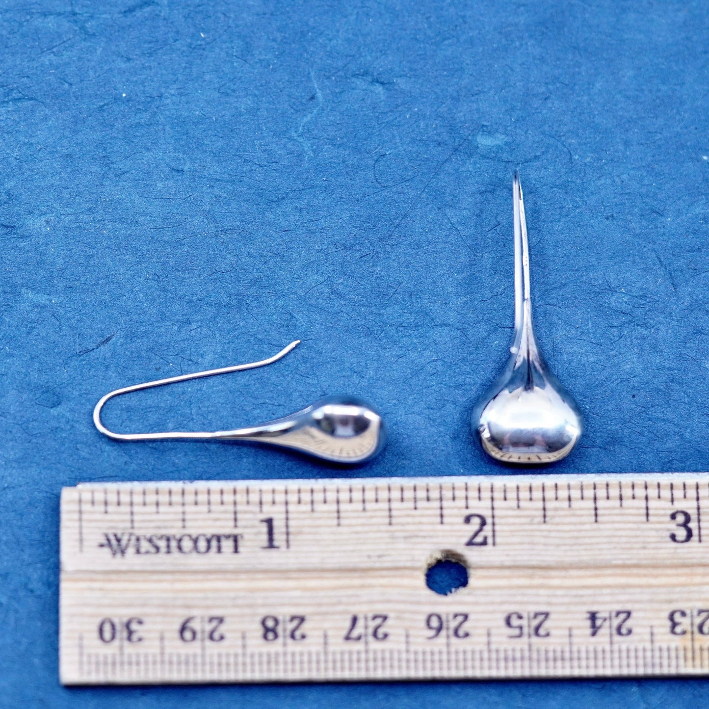 Vintage sterling silver handmade earrings, 925 simple teardrop drops