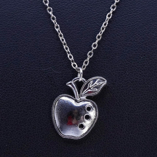 18", vintage Sterling 925 silver flatten circle chain necklace apple pendant