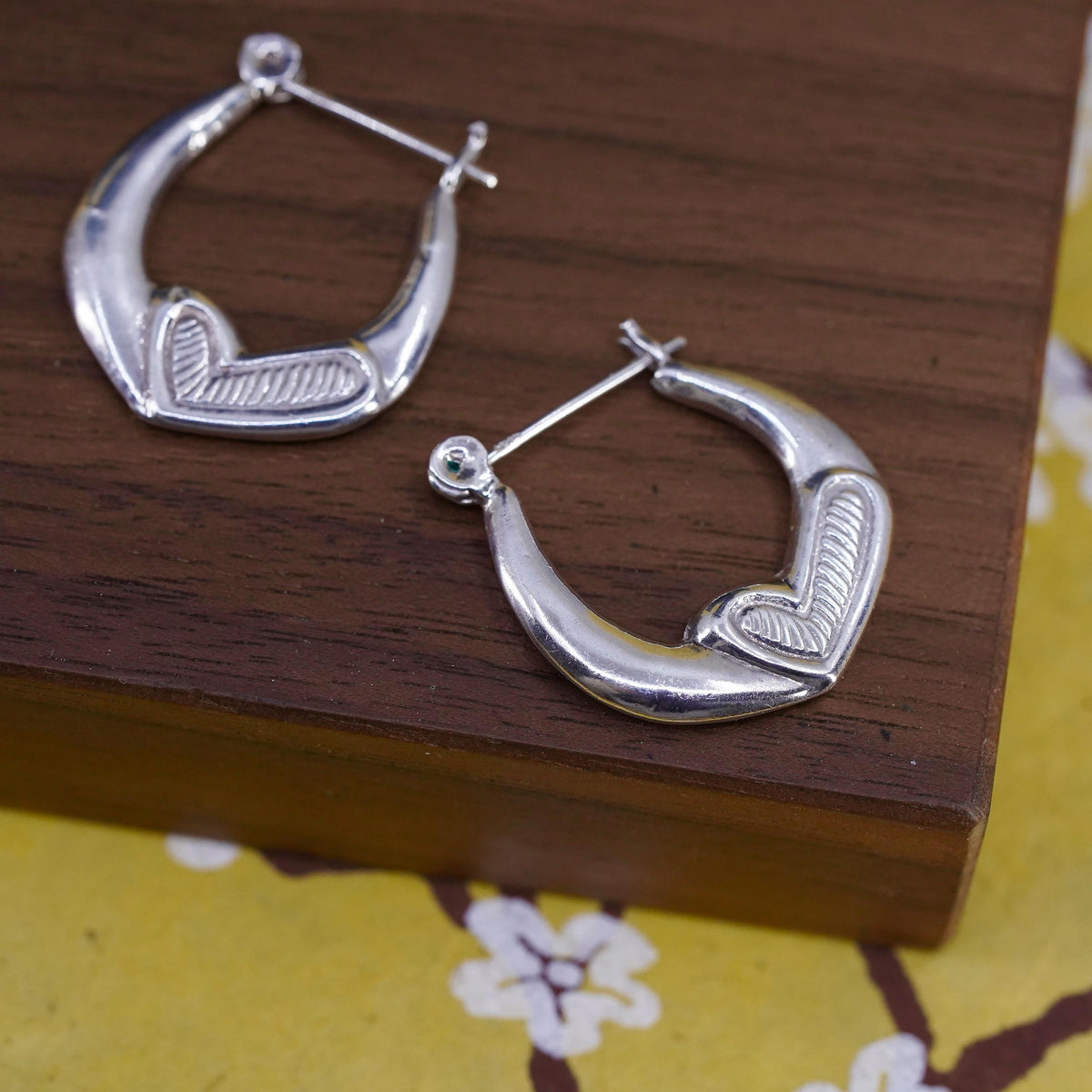 Vintage Sterling Silver Heart Hoop Earrings, 925 Huggies, 1 Inch