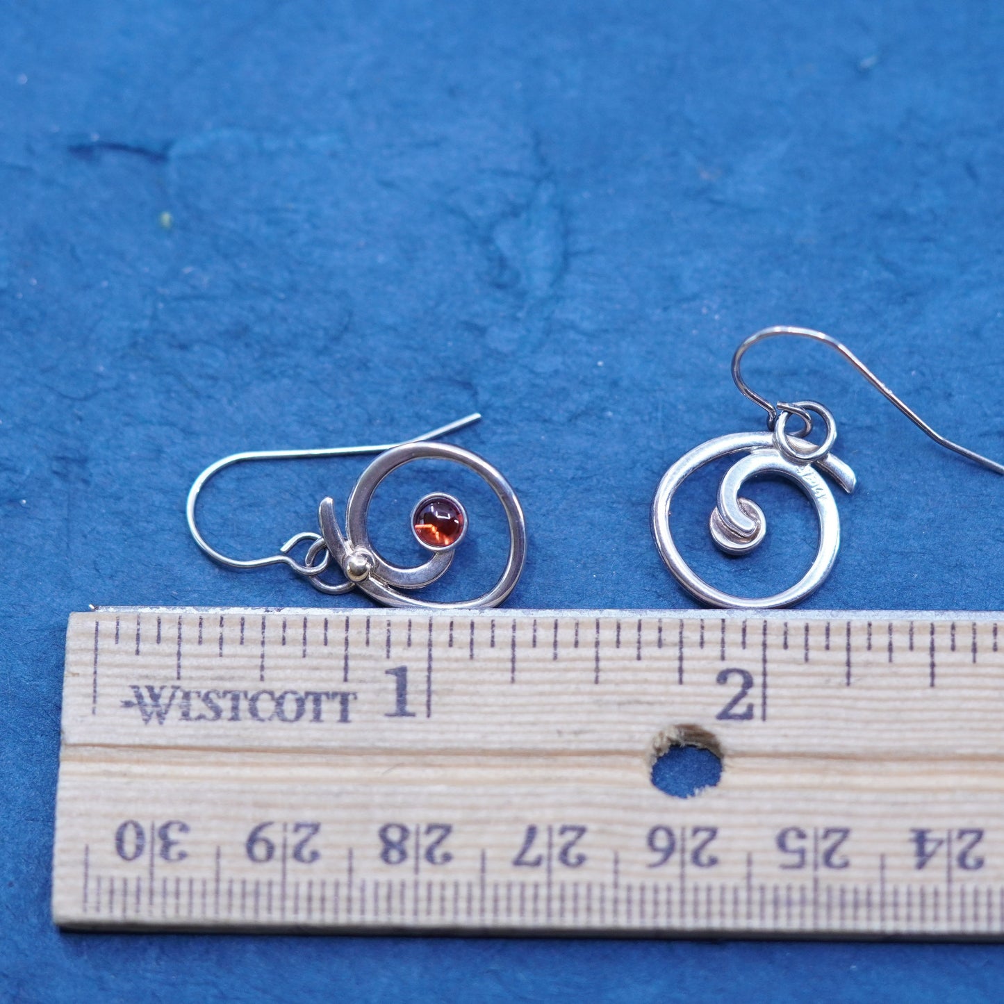 sterling silver handmade earrings, 925 twisted hopps with garnet beads drop