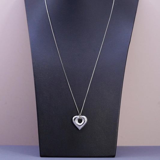 22", vintage Sterling silver necklace, 925 box chain with puffy heart pendant