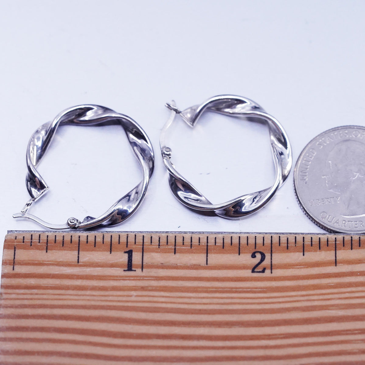 1", Vintage Sterling Silver Handmade Hoops, Italy 925 Twisted earrings, Huggie