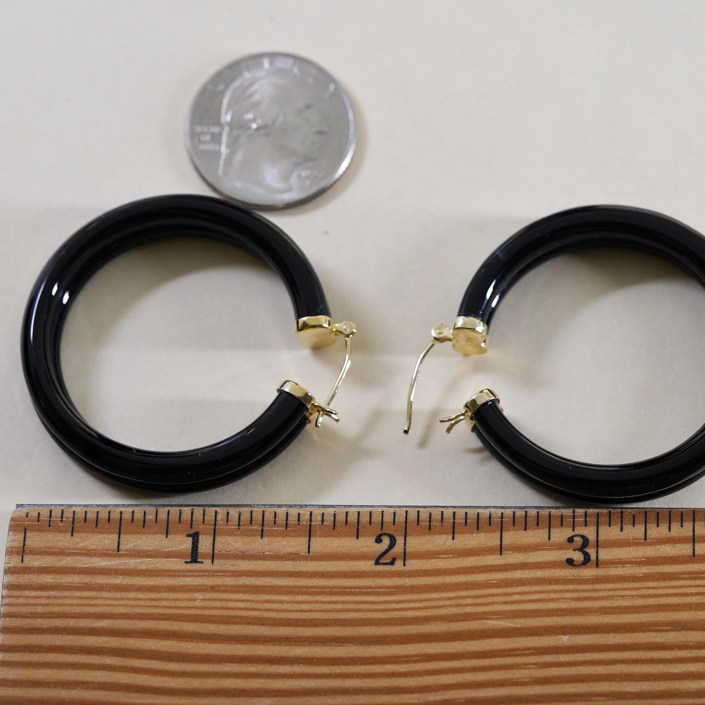 1.5" Vintage vermeil yellow gold plated 925 sterling silver bold onyx earrings