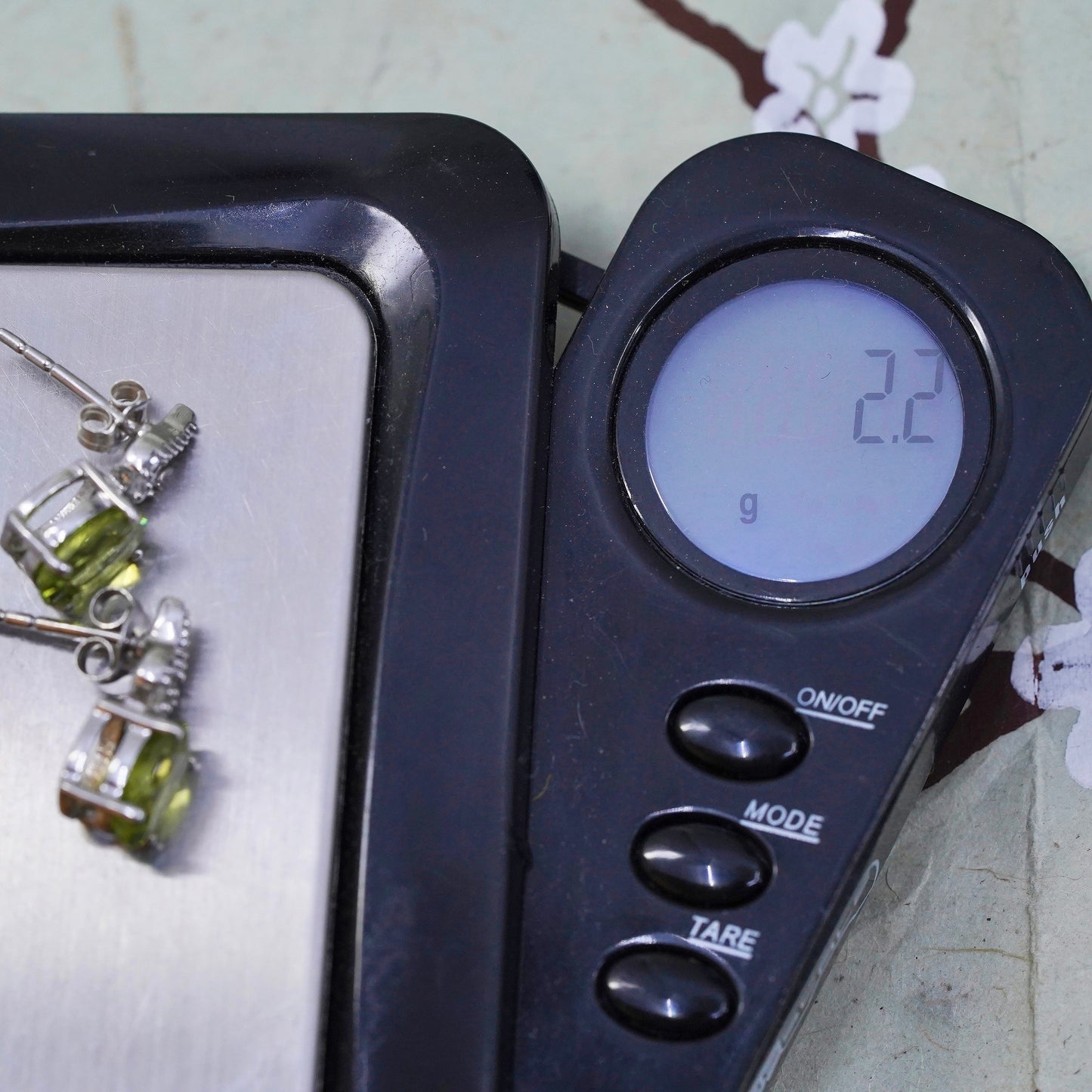 Vintage sterling 925 silver earrings w/ peridot and diamonds, minimalist studs