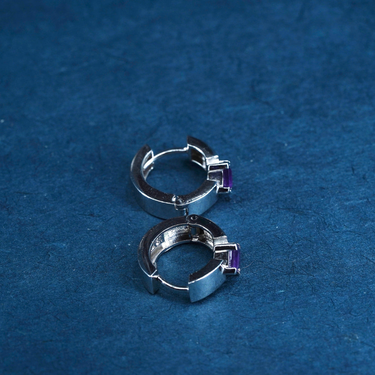 0.5", vintage Sterling silver handmade hoop earrings, 925 huggie with amethyst