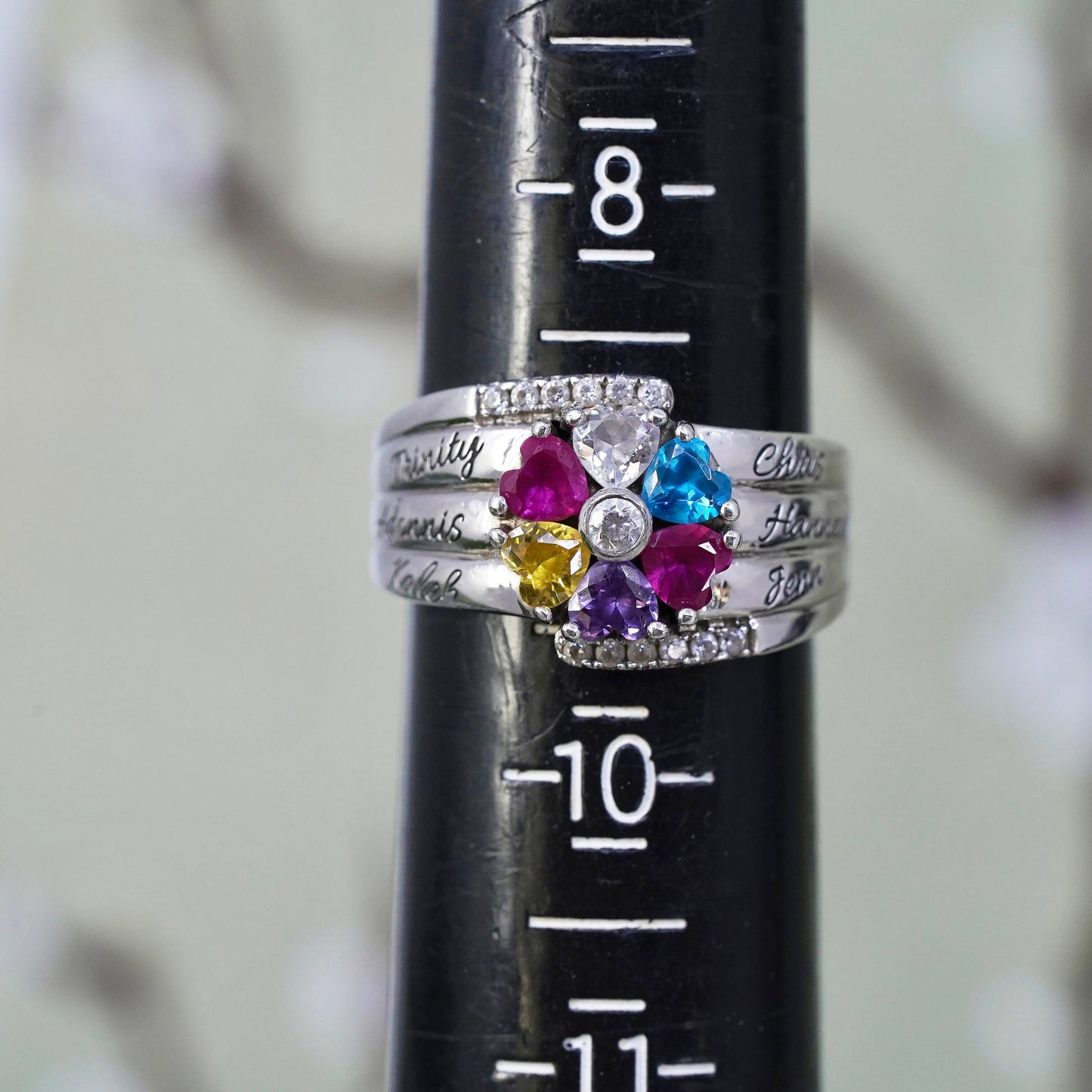 Size 9, sterling silver 925 ring with topaz citrine citrine ruby and amethyst