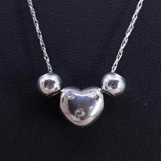 18" 1mm, vintage Sterling silver necklace, 925 Singapore chain heart cz pendant