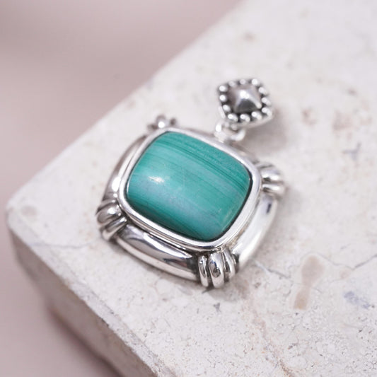Vintage Sterling 925 silver handmade pendant with malachite