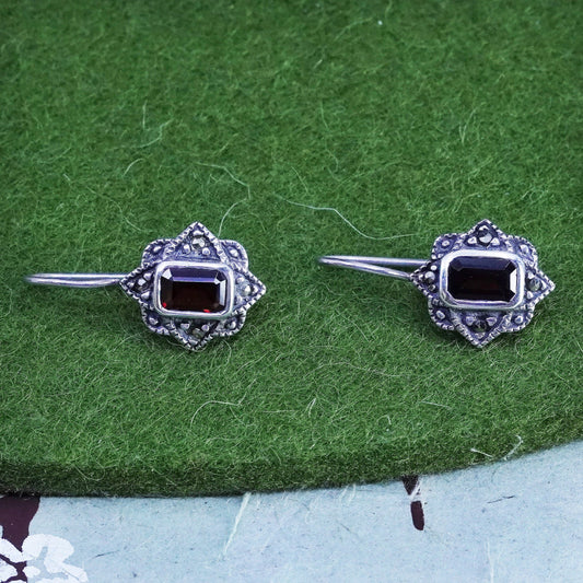 Vintage Sterling 925 silver handmade earrings with ruby and marcasite