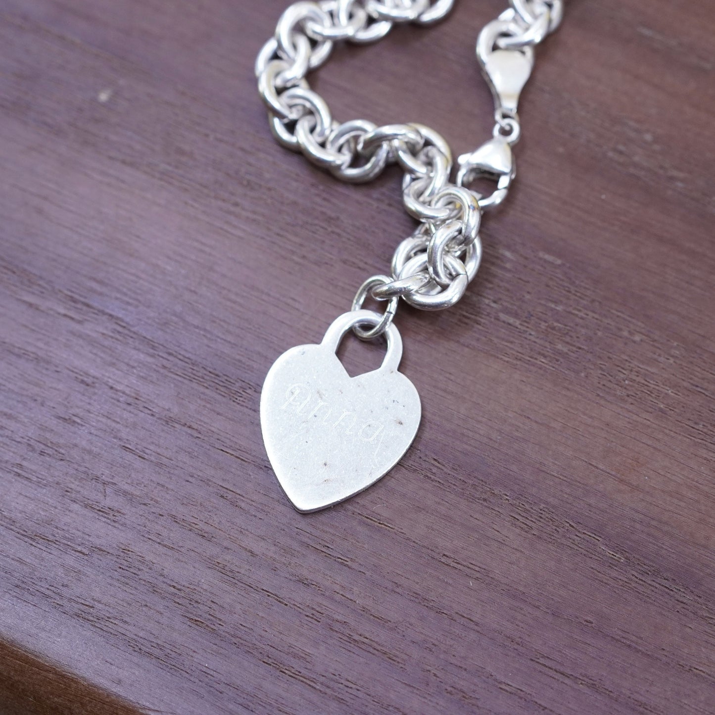 6.75”, Judith Jack Sterling silver bracelet, 925 bold circle chain heart charm