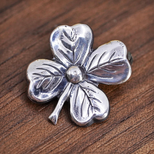 Vintage Lang handmade sterling 925 silver lucky clover brooch