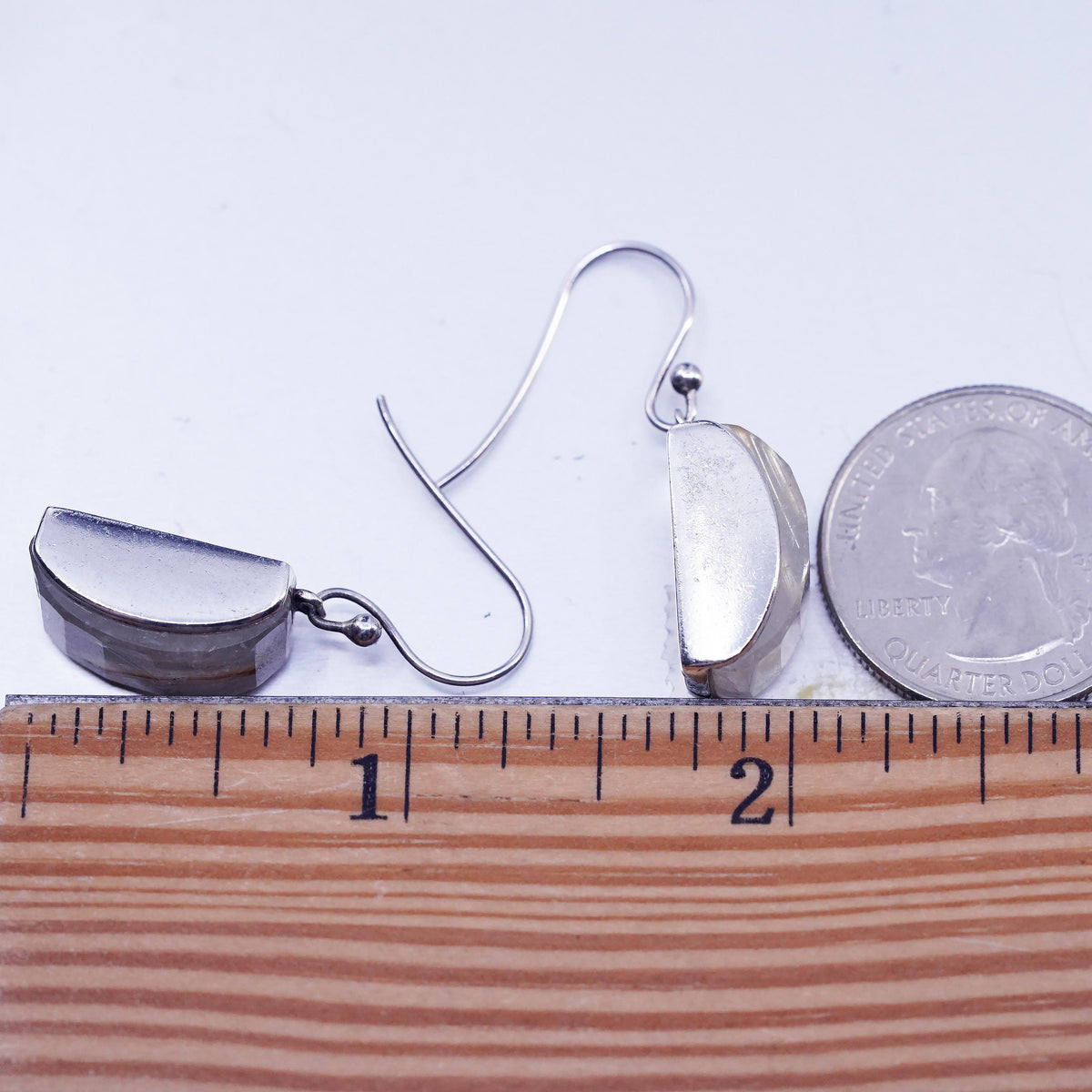 Vintage Modern Golden Rutilated Quartz Earrings, Sterling Silver 925 Dangles