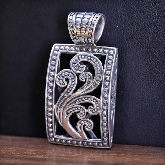 Vintage Sterling 925 silver handmade pendant, filigree diamond pendant