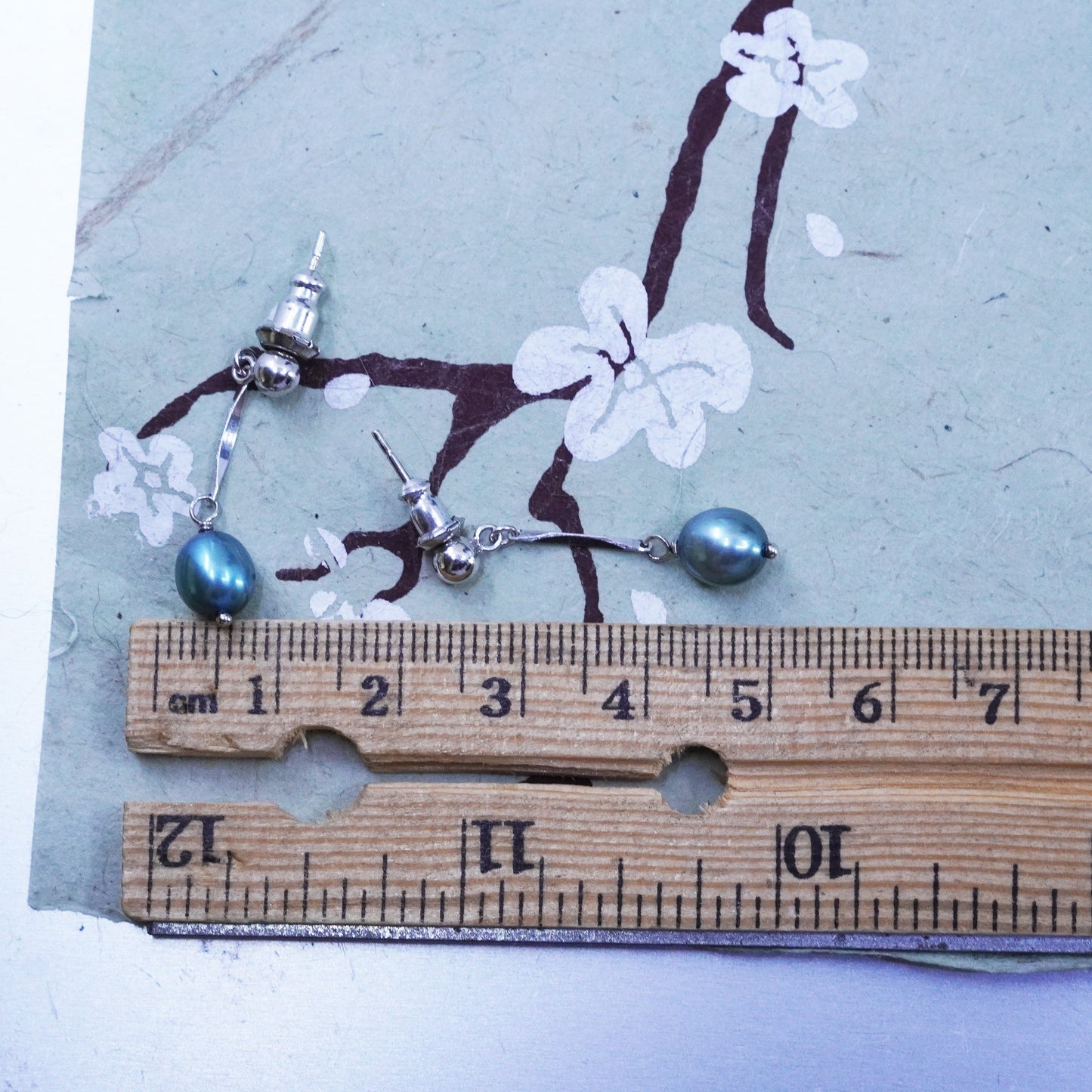 Vintage Sterling silver 925 handmade earrings with black pearl drops