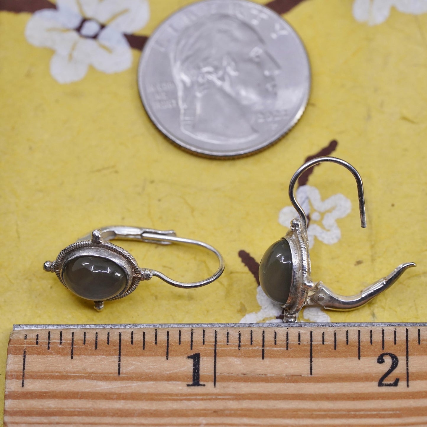 Vintage Sterling 925 silver handmade earrings with oval shaped white moonstone