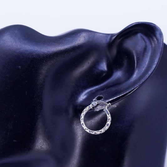 0.5", vintage Sterling silver handmade earrings, 925 textured hoops