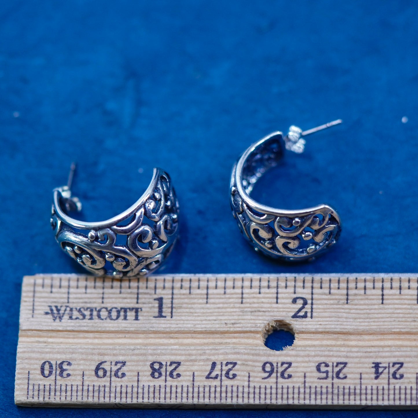 Sterling silver handmade earrings, 925 silver Huggie studs with bali filigree