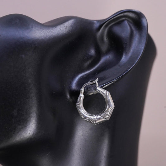 0.75", vintage Sterling silver handmade hoop earrings, 925 ribbed huggie