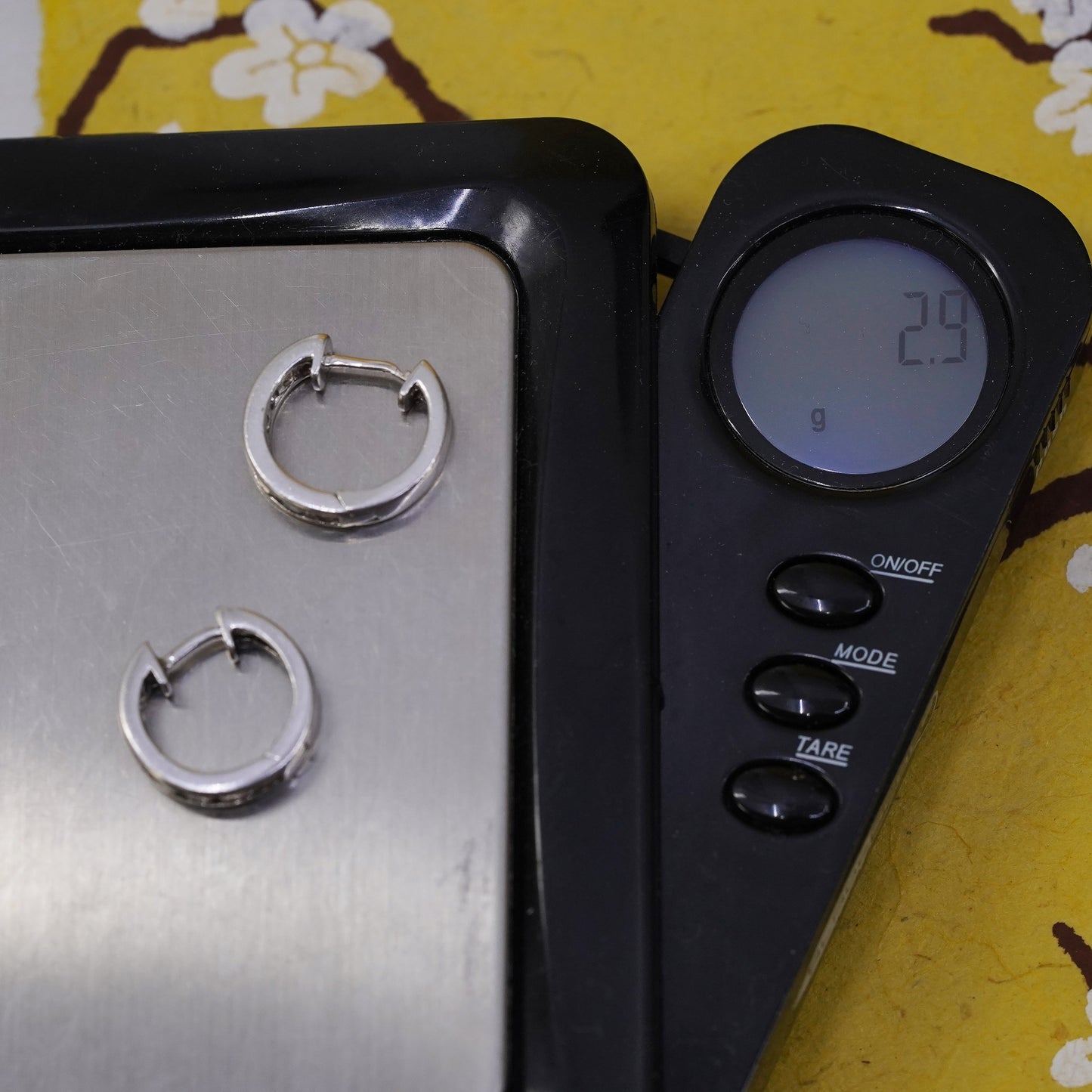 0.5", vintage Sterling silver handmade earrings, 925 huggie hoops w/ cluster cz