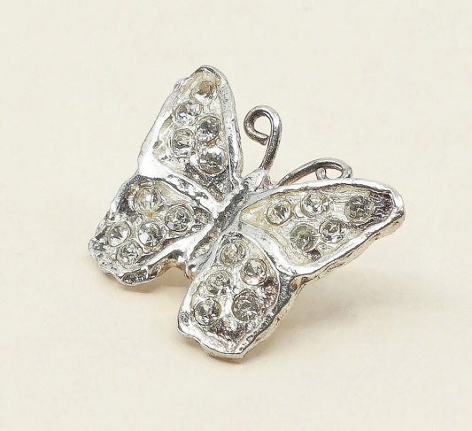 sterling silver butterfly pendant, solid 925 silver with crystal details