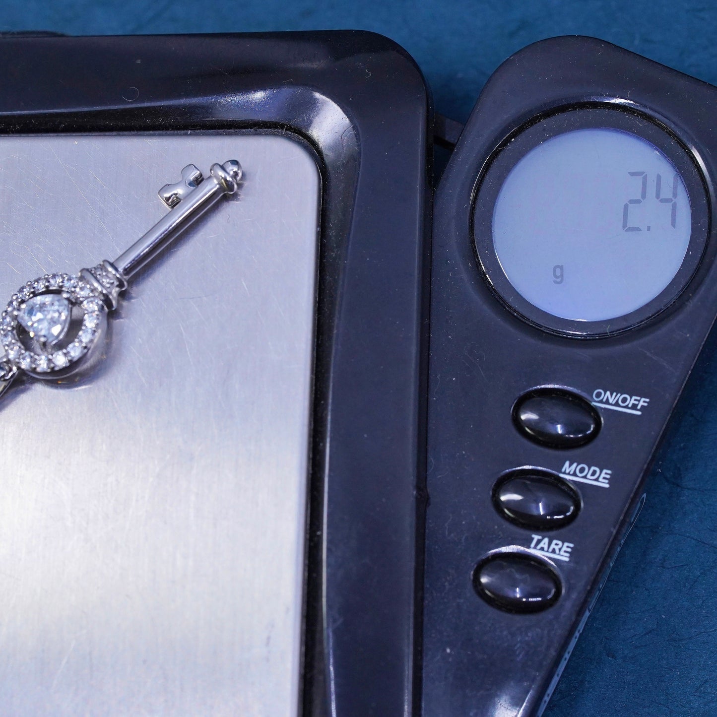 vintage Sterling silver handmade pendant, 925 key charm with cz