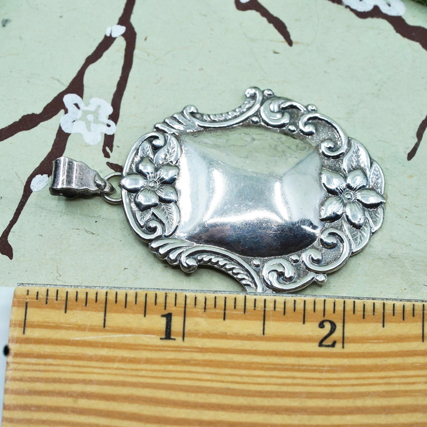Vintage sterling silver blank textured tag charm, 925 pendant