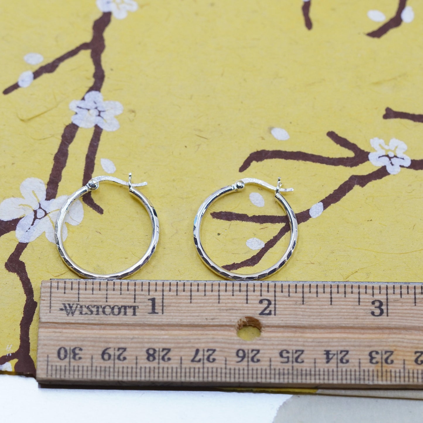 0.75”, Vintage Italy Sterling silver handmade earrings, 925 textured hoops
