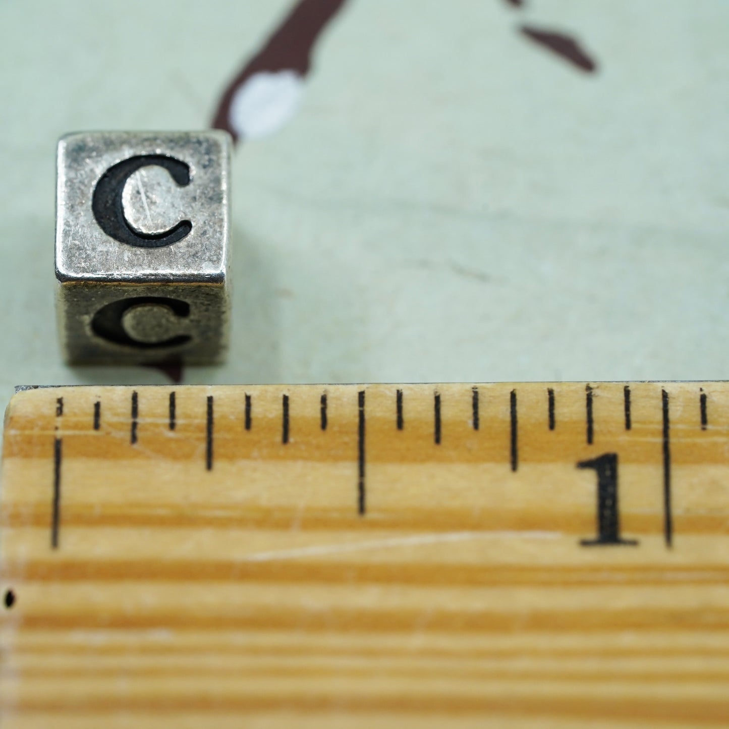 Vintage sterling silver handmade pendant, 925 cube charm engraved letter “C”