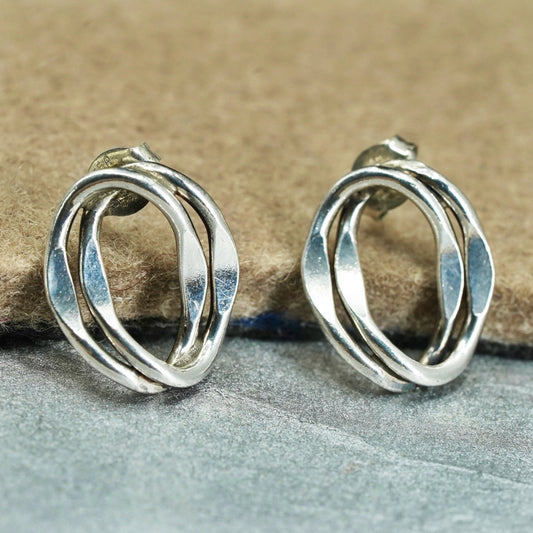 Vintage Sterling 925 silver handmade earrings, oval studs
