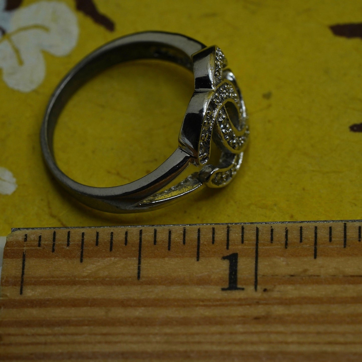 Size 9.25, vintage Sterling 925 silver engagement letter C ring with cluster cz