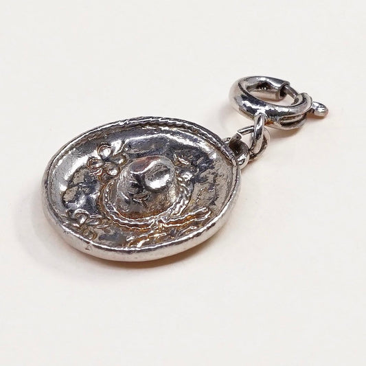 vtg sterling silver handmade pendant,925 Mexico Sombrero Hat charm