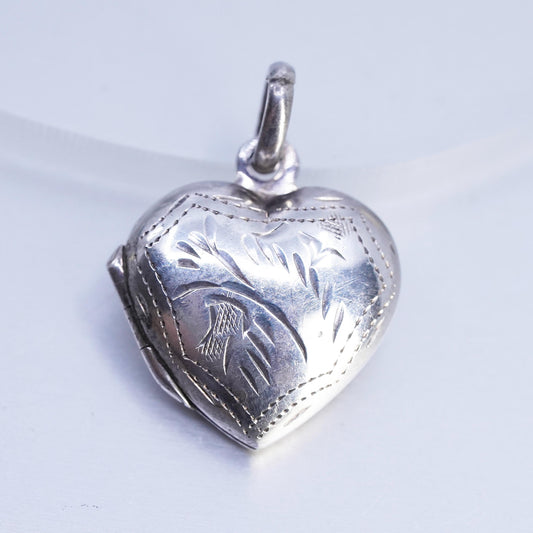 Vintage Sterling silver handmade charm, textured 925 heart photos locket
